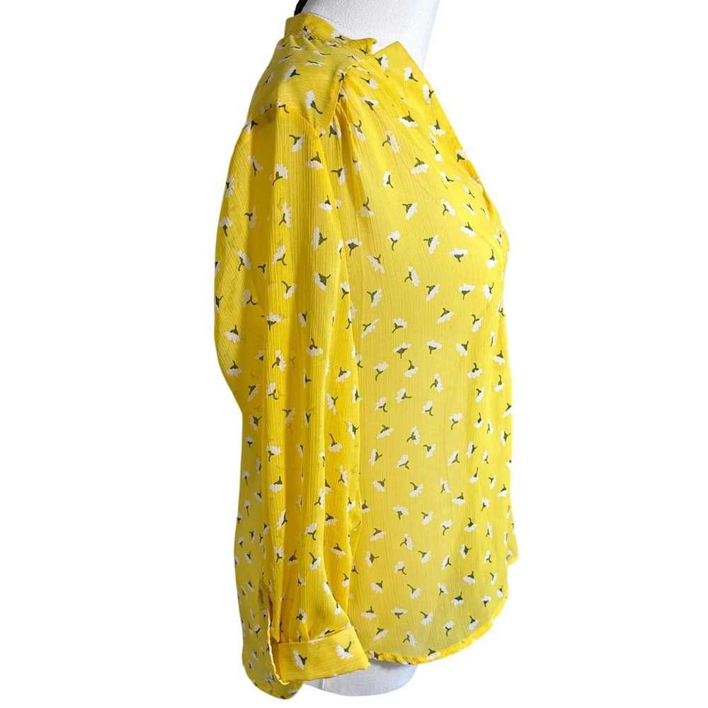 Cynthia Rowley Womens Yellow Floral Button Tab Sleeve Chiffon Blouse Size S - Picture 3 of 8